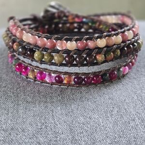 042 New HANDMADE Gemstones Wrap Bracelet